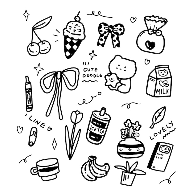 diseño de elementos de doodles para plantillas