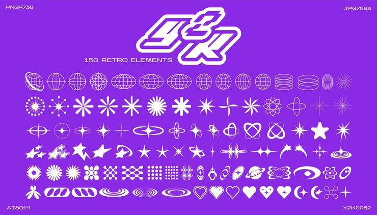 Vector diseño de elementos futuristas retro y2k colección de objetos y símbolos geométricos gráficos abstractos
