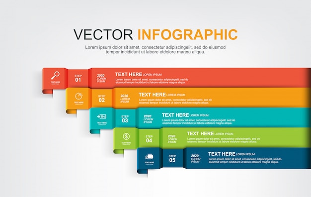 Diseño de elementos infográficos con 5 opciones.