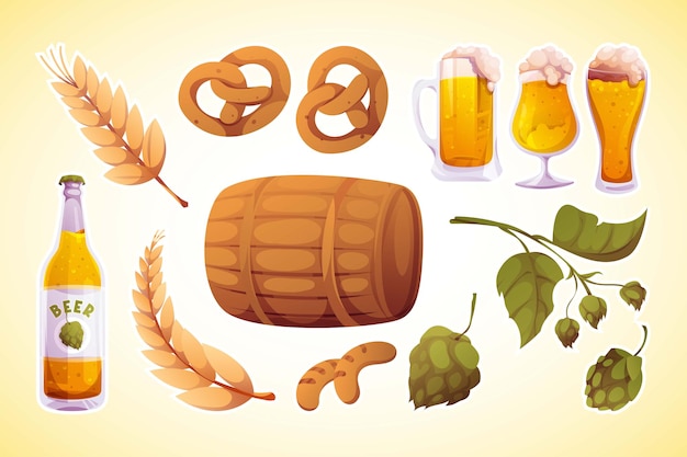 Vector diseño de elementos de oktoberfest con cerveza y comida