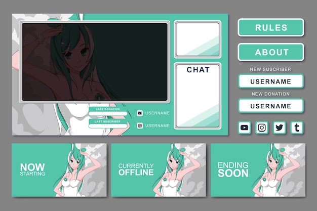 diseño de elementos de panel de transmisión de juegos de anime