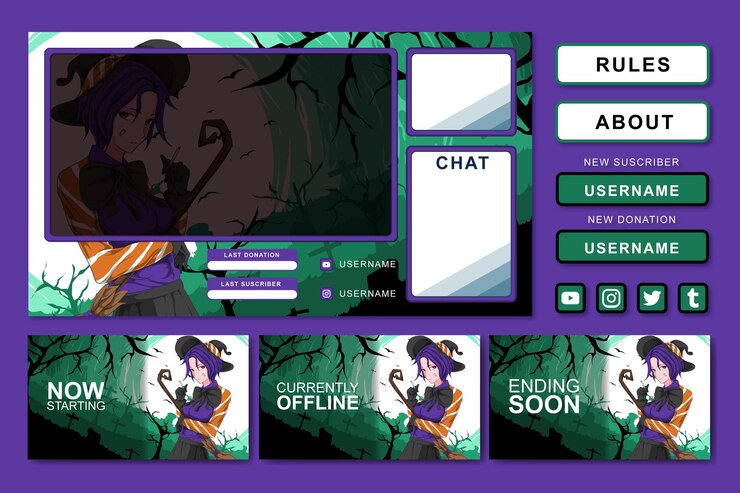 Vector diseño de elementos de panel de transmisión de juegos de anime