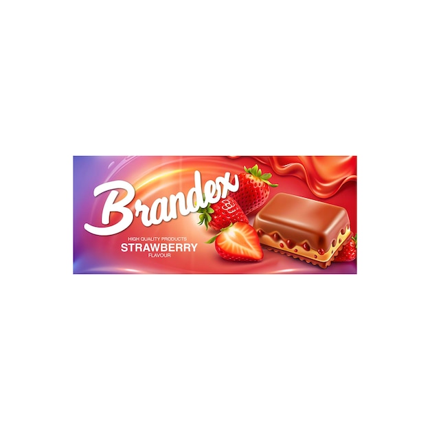 Diseño del embalaje de la barra de bocadillos de chocolate de fresa