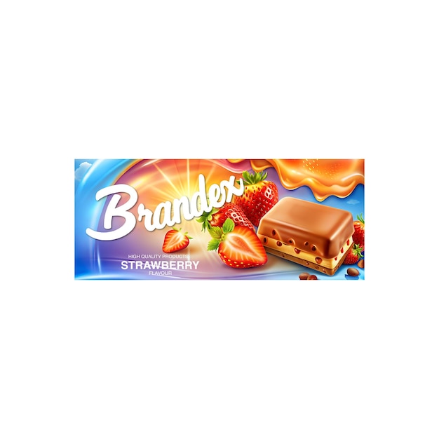 Diseño del embalaje de la barra de bocadillos de chocolate de fresa