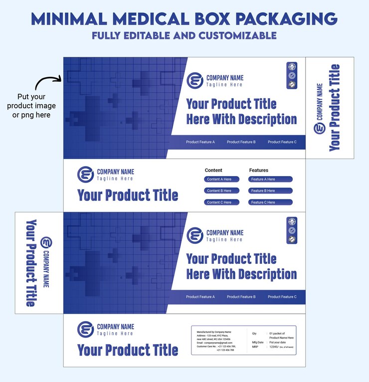 Diseño del embalaje plantilla de caja médica