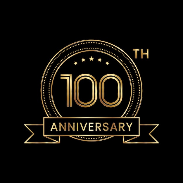 Diseño del emblema del 100 aniversario con color dorado para el evento de celebración Vector de logotipo de diseño de arte lineal