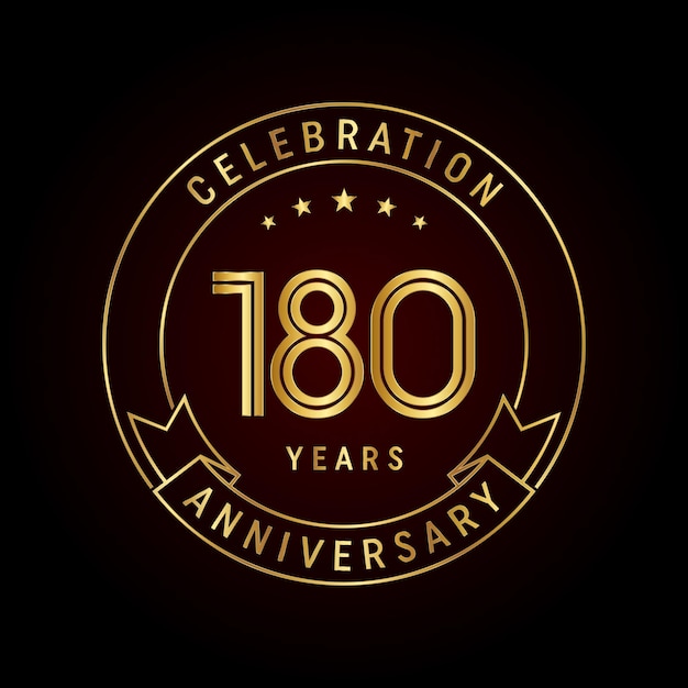 Diseño del emblema del 180 aniversario con número dorado y cinta Plantilla vectorial de diseño de arte lineal