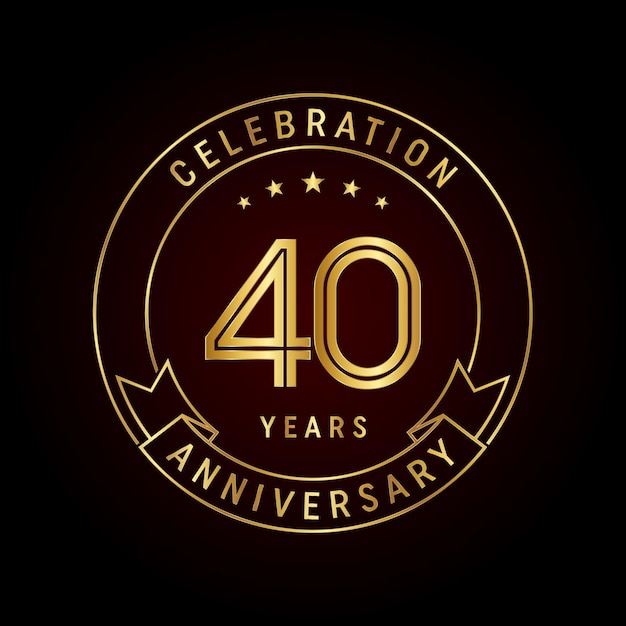 Diseño del emblema del 40 aniversario con número dorado y cinta Plantilla vectorial de diseño de arte lineal