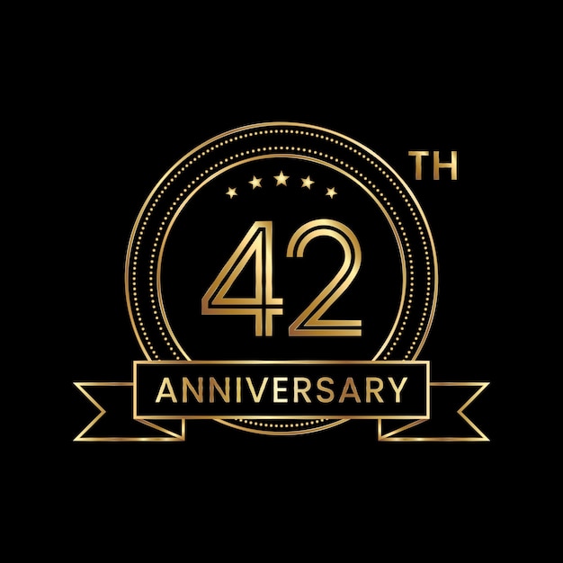 Diseño del emblema del 42.º aniversario con color dorado para el evento de celebración Line Art Design Logo Vector