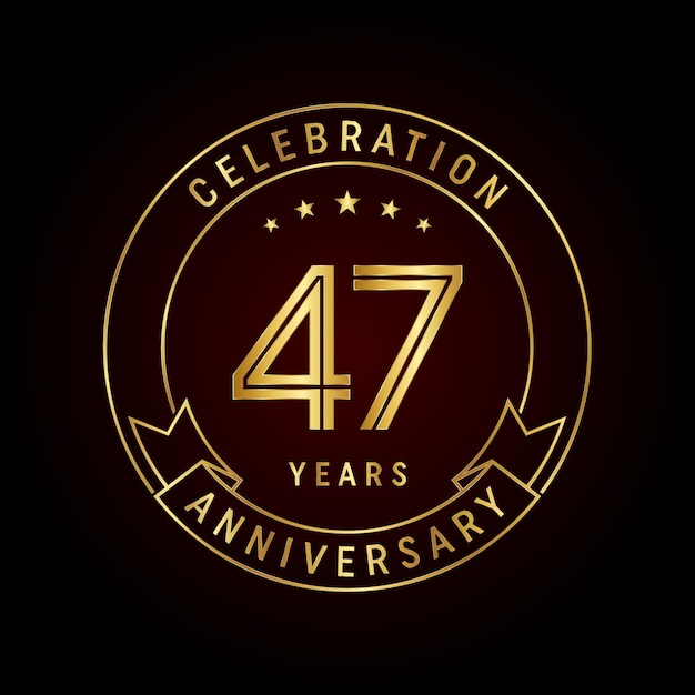 Diseño del emblema del 47 aniversario con número dorado y cinta Plantilla vectorial de diseño de arte lineal