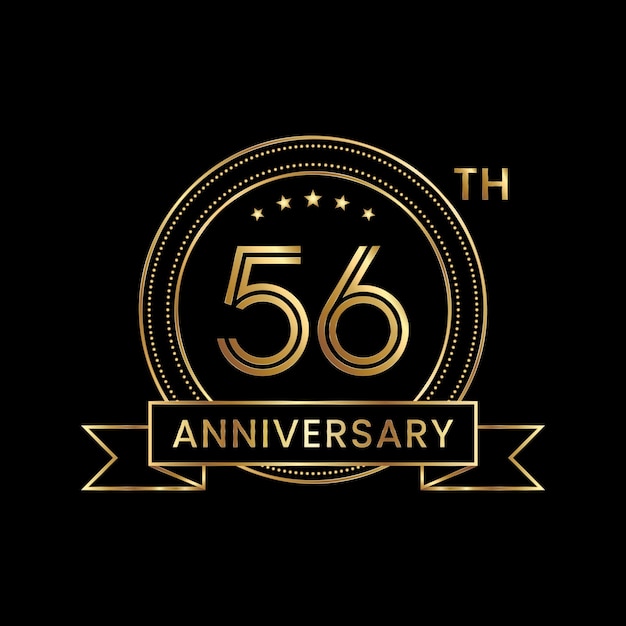 Diseño del emblema del 56 aniversario con color dorado para el evento de celebración Line Art Design Logo Vector