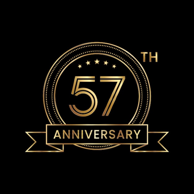 Diseño del emblema del 57 aniversario con color dorado para el evento de celebración Line Art Design Logo Vector