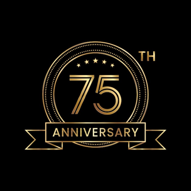 Diseño del emblema del 75 aniversario con color dorado para el evento de celebración Vector de logotipo de diseño de arte lineal