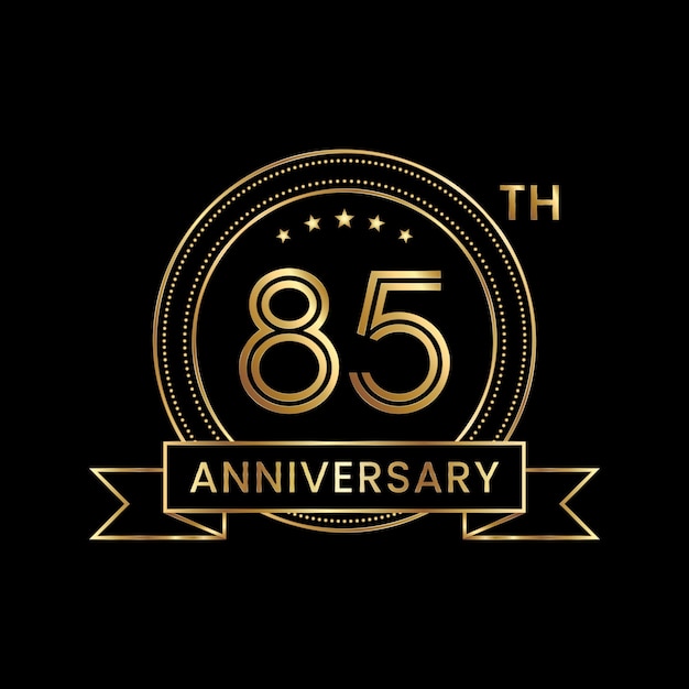 Diseño del emblema del 85 aniversario con color dorado para el evento de celebración Vector de logotipo de diseño de arte lineal