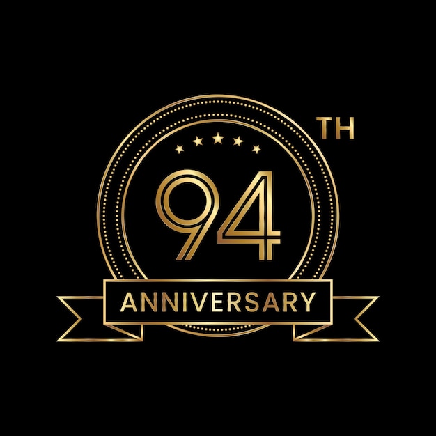Diseño del emblema del 94 aniversario con color dorado para el evento de celebración Line Art Design Logo Vector