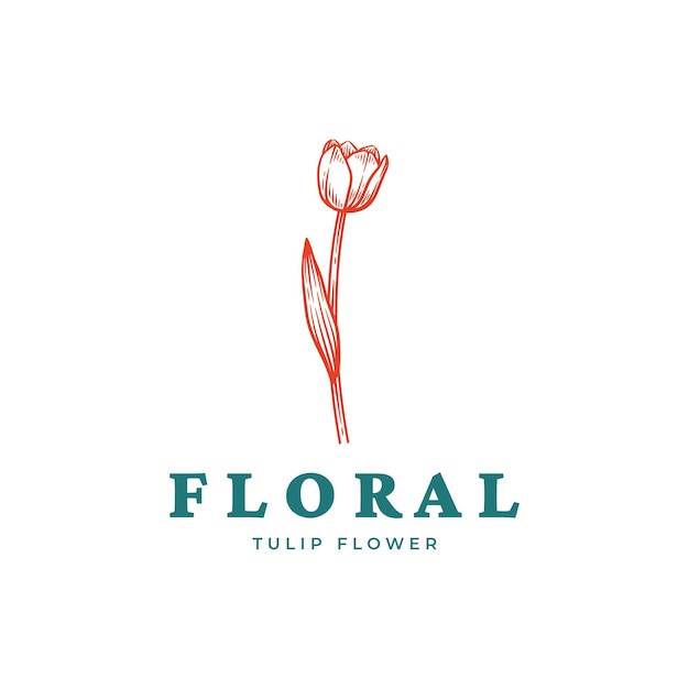 Diseño del emblema botánico floral de la flor del tulipán dibujado a mano