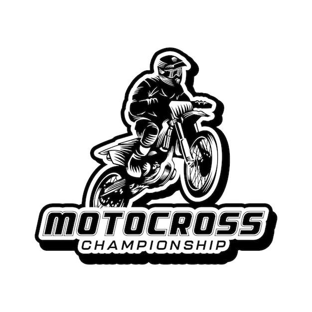 Vector diseño del emblema del campeonato de motocross extremo en blanco y negro