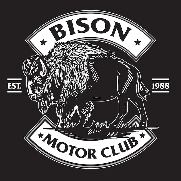 Diseño de emblema de logotipo de bison motorcycle club