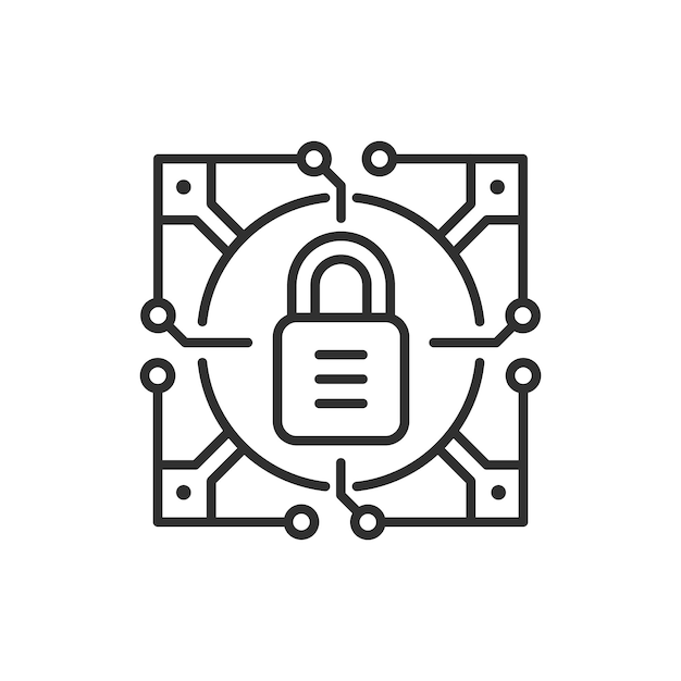 Diseño de emblema de seguridad cibernética. Candado de símbolo de línea vectorial para aplicación segura.