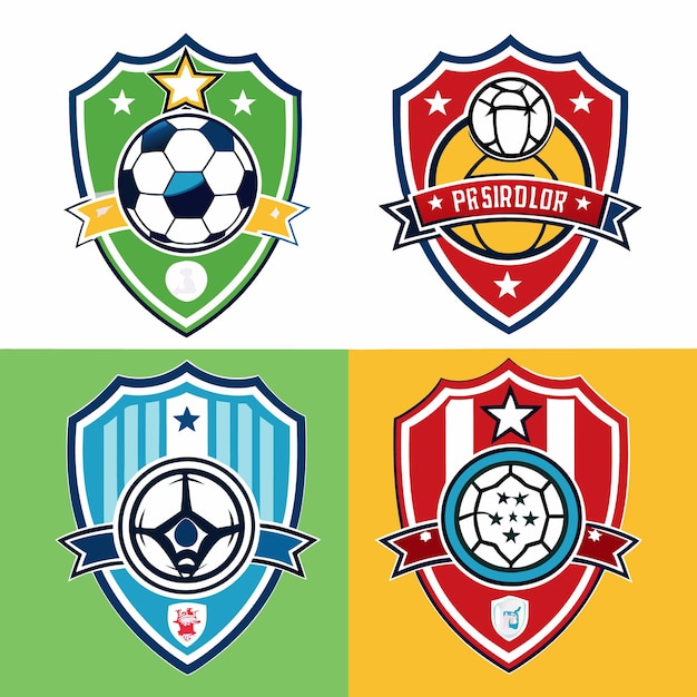 Diseño de emblemas y escudos de fútbol coloridos para equipos y ligas deportivas