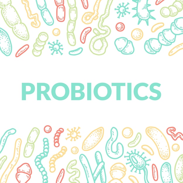 Diseño de empaque dibujado a mano de probióticos.