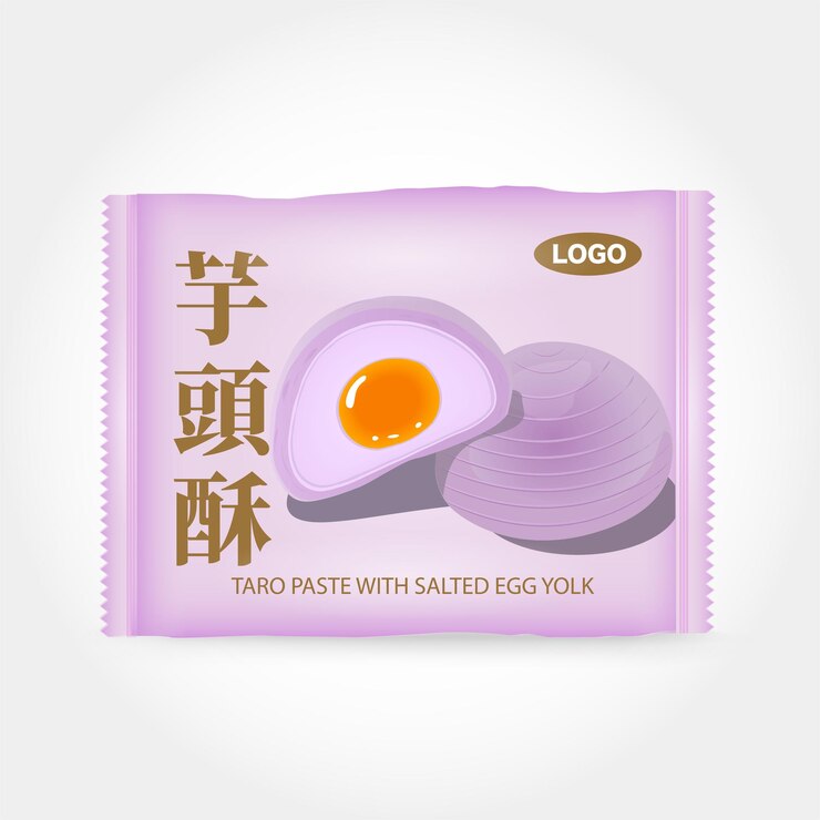 Diseño de empaque de pastelería de taro de comida tradicional taiwanesa