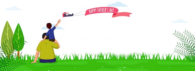 Vector diseño de encabezado o banner para la celebración del día del padre feliz con hijo y padre en gr verde