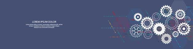 Diseño de encabezado o banner del sitio web con engranajes y mecanismos de rueda dentada
