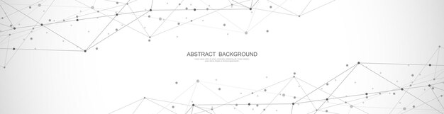 Diseño de encabezado o banner de sitio web con fondo poligonal abstracto y puntos y líneas de conexión Conexión de red global Tecnología digital con fondo de plexo y espacio para su texto