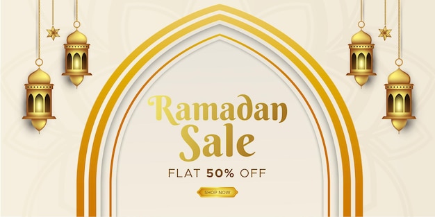 Diseño de encabezado web de banner de venta de ramadan kareem