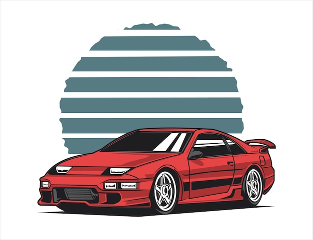 Diseño de entusiastas del automóvil de los años 90 en tono rojo para gráficos de ilustración vectorial