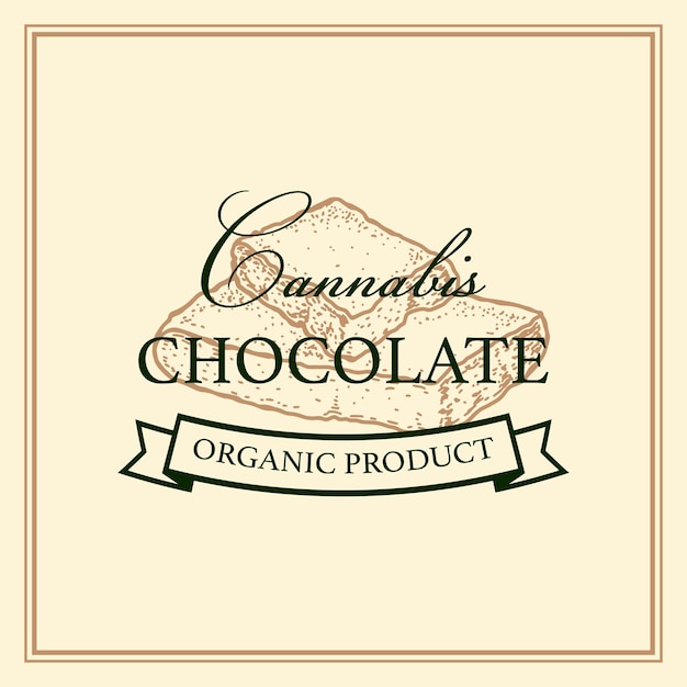 Diseño de envases de chocolate de cannabis plantilla del logotipo de la marihuana con elementos dibujados a mano