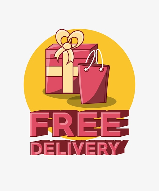 Diseño de envío gratuito con caja de regalo y bolso de compras