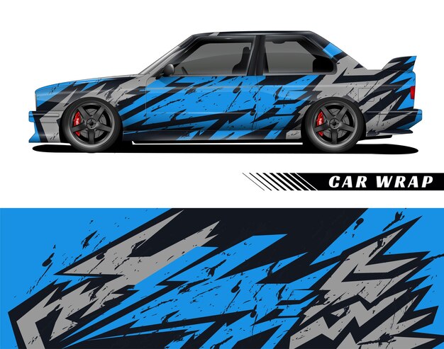 Diseño de envoltura de automóviles azul negro gris patrón de carreras abstractas