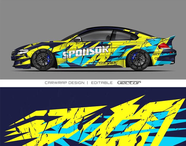 Diseño de envoltura de automóviles deportivos sponsor amarillo azul negro