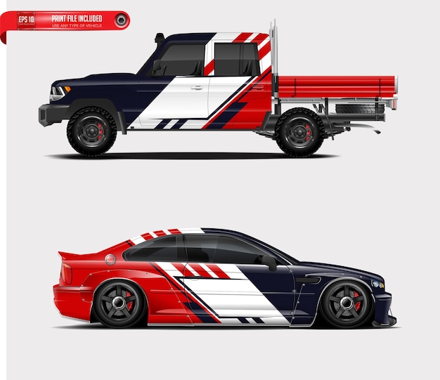 Diseño de envoltura de autos deportivos de carreras para el diseño de vectores de librea de vehículos