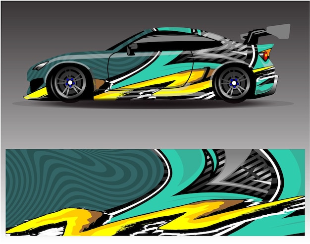 Diseño de envoltura de calcomanía de coche de carreras. Diseños gráficos abstractos de librea para Racing tuning Rally car