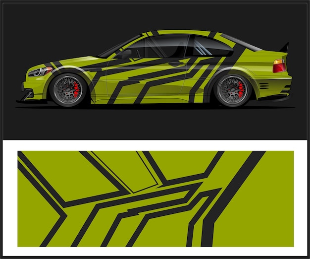 Diseño de envoltura de carreras de autos deportivos con diseño de plantilla vectorial