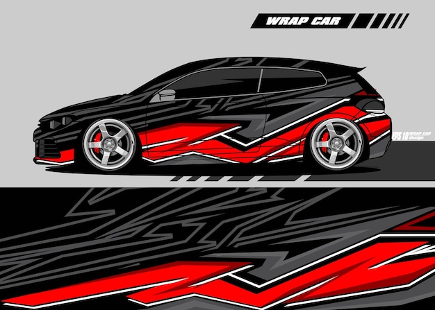 Diseño de envoltura de coche de carreras vector premium vector rojo y gris Premium