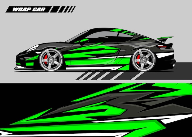 Diseño de envoltura de coche de carreras vector premium vector verde y gris Vector Premium