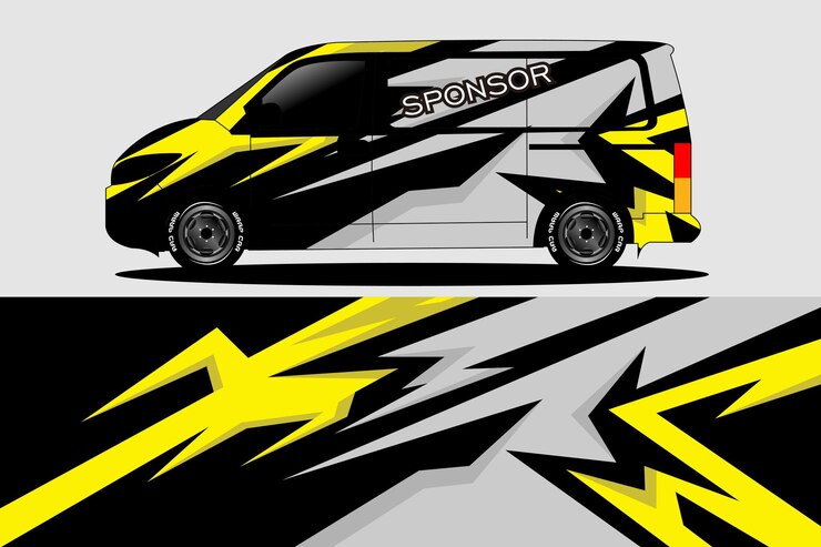 Vector diseño de envoltura de furgoneta de color base negro y rojo diseños de pegatinas y calcomanías en formato vectorial