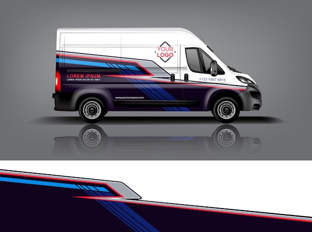 Diseño de envoltura de furgoneta Diseño de calcomanías y pegatinas envolventes para la empresa eps 10 Formato vectorial dekal a1