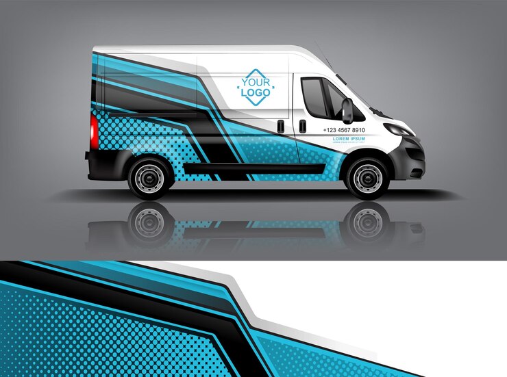 Diseño de envoltura de furgoneta Diseño de calcomanías y pegatinas envolventes para la empresa eps 10 Formato vectorial dekal a1