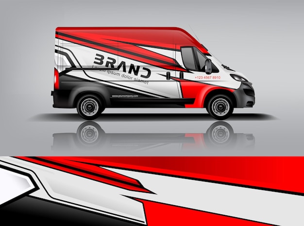 Diseño de envoltura de furgoneta Diseño de calcomanías y pegatinas envolventes para la empresa eps 10 Formato vectorial dekal a1
