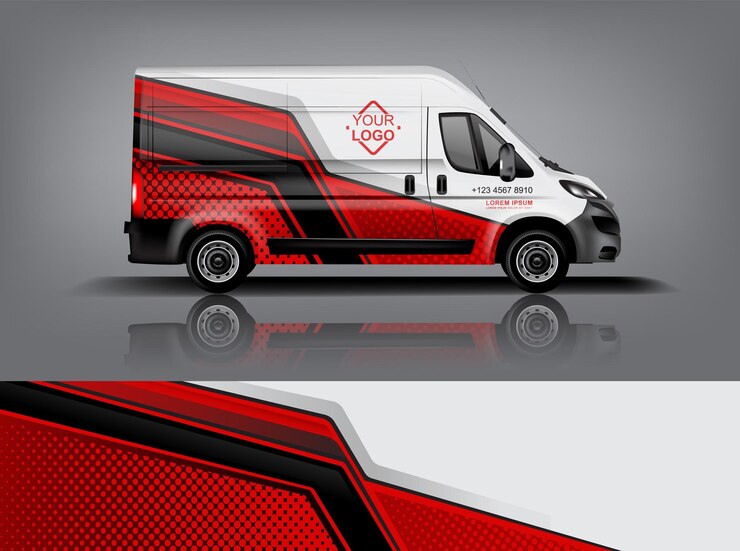 Diseño de envoltura de furgoneta Diseño de calcomanías y pegatinas envolventes para la empresa eps 10 Formato vectorial dekal a1