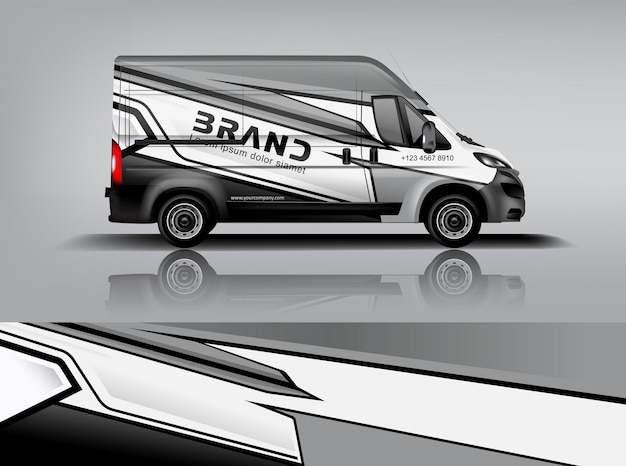 Diseño de envoltura de furgoneta Diseño de calcomanías y pegatinas envolventes para la empresa eps 10 Formato vectorial dekal a1