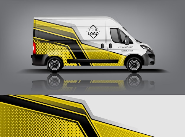 Diseño de envoltura de furgoneta Diseño de calcomanías y pegatinas envolventes para la empresa eps 10 Formato vectorial dekal a1
