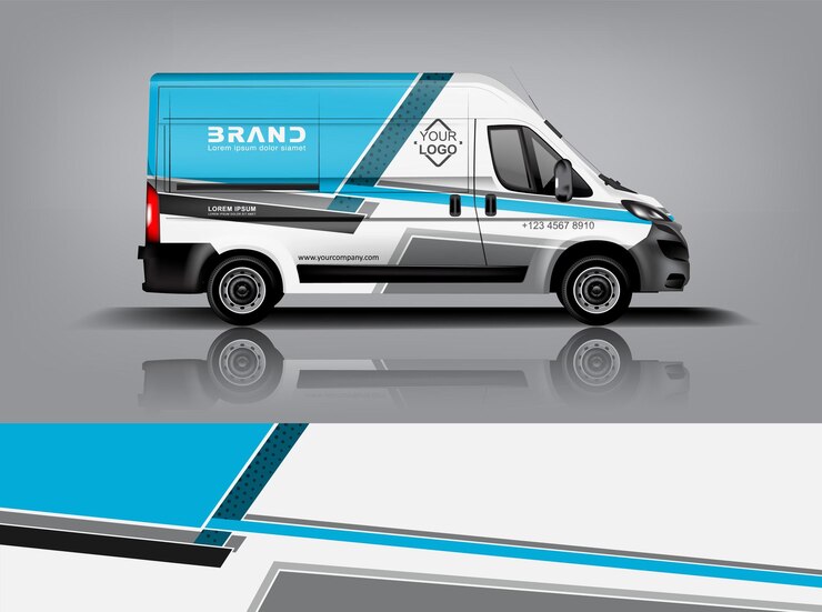 Diseño de envoltura de furgoneta Diseño de calcomanías y pegatinas envolventes para la empresa eps 10 Formato vectorial dekal a1