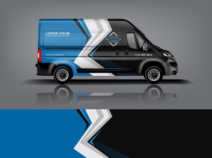 Diseño de envoltura de furgoneta Diseño de calcomanías y pegatinas envolventes para la empresa eps 10 Formato vectorial dekal a1