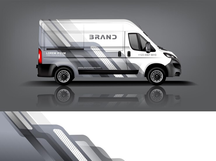 Diseño de envoltura de furgoneta Diseño de calcomanías y pegatinas envolventes para la empresa eps 10 Formato vectorial dekal a1